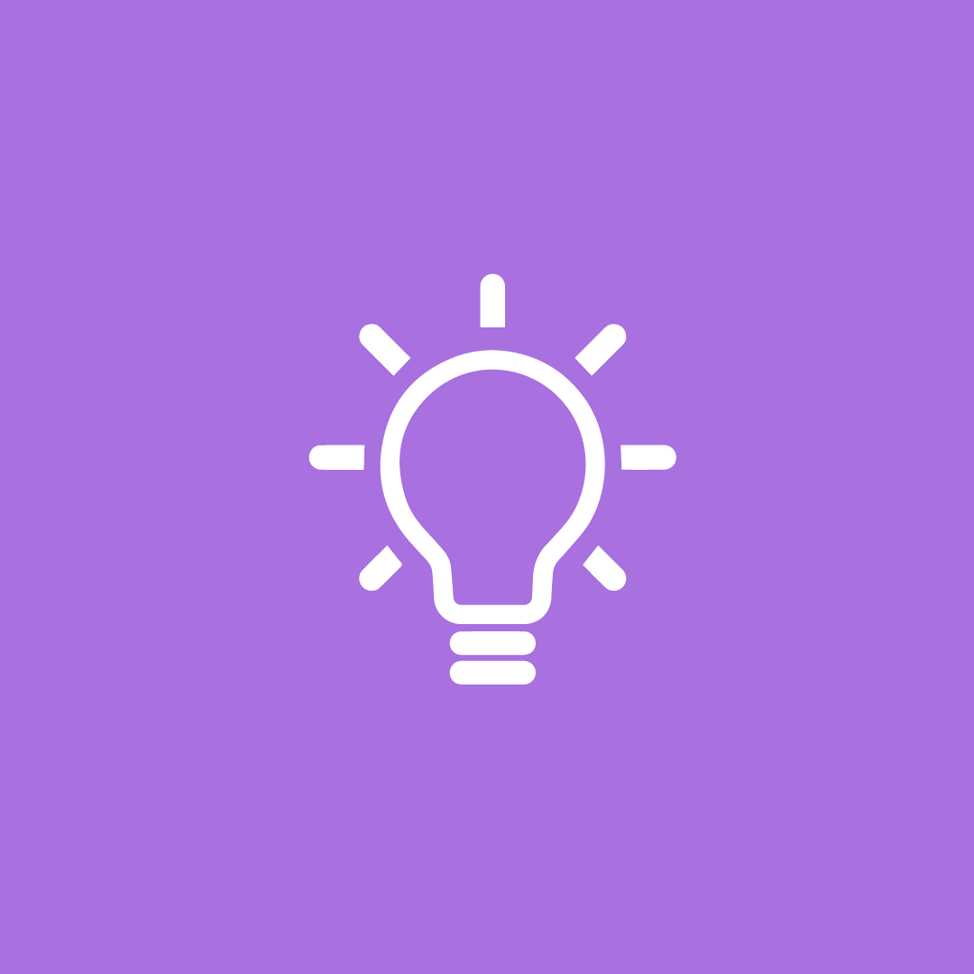 light purple background. Idea icon