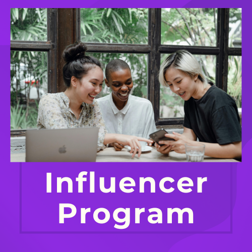 Three students chatting about their Influencer program post
