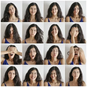 Female Bipolar Disorder collage of facial expressions